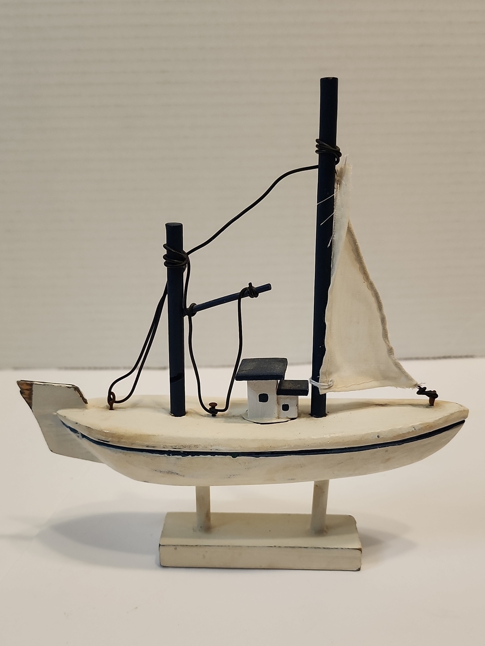 Nautical Wooden White & Navy Decorative Sailboat Coastal Nautical Accent